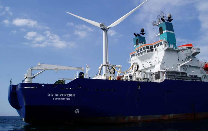 CS Sovereign Preparing to Install a Wind Turbine - Image by courtesy of Global Marine Systems Ltd